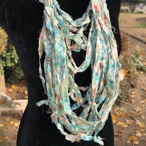 Multi textured knotted strands infinity scarf